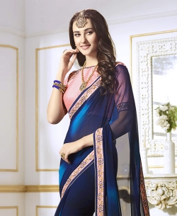 Navy Blue Georgette Border Work Border Sarees