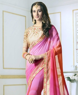 Pink Georgette Border Work Border Sarees