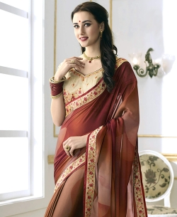 Brown Georgette Border Work Border Sarees