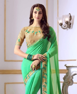 Light Green Georgette Border Work Border Sarees