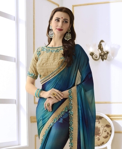 Blue Georgette Border Work Border Sarees
