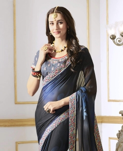 Dark Grey Georgette Border Work Border Sarees