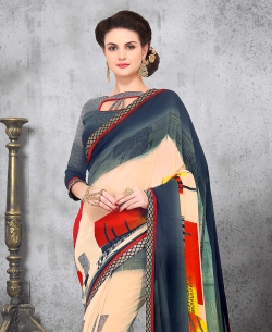 Grey Georgette Printed Regular Sarees