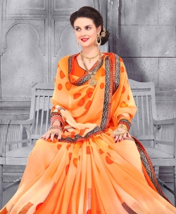 Light Orange Georgette Printed Regular Sarees