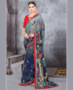 Grey Georgette Printed Regular Sarees