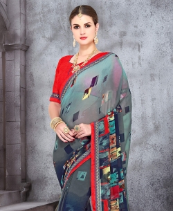 Grey Georgette Printed Regular Sarees