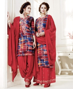 Multi Cotton Satin Printed Patiala Suits