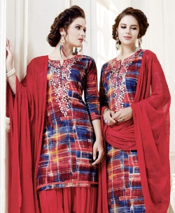 Multi Cotton Satin Printed Patiala Suits