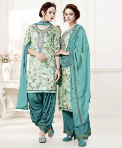 Multi Cotton Satin Printed Patiala Suits