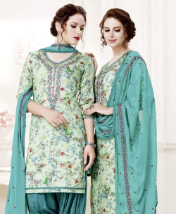 Multi Cotton Satin Printed Patiala Suits