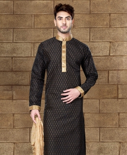 Black Bangloru Silk Embroidery Kurta Pajama