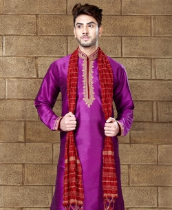 Magenta Art Dupion Embroidery Kurta Pajama