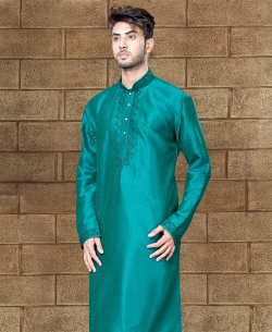 Rama Green Art Dupion Embroidery Kurta Pajama