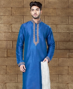 Blue Art Dupion Embroidery Kurta Pajama