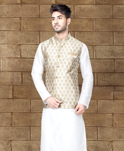 Off White Art Dupion Plain Kurta Pajama
