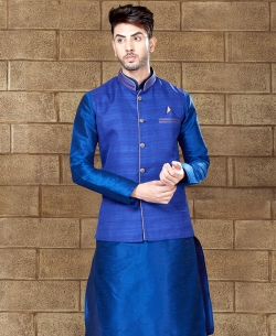 Royal Blue Art Dupion Plain Kurta Pajama