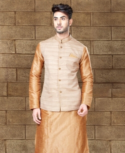 Chikoo Art Dupion Plain Kurta Pajama
