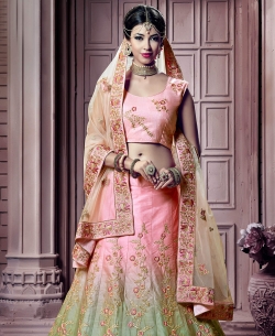 Pink Padmavati Silk Padding Embroidery A Line Lehengas