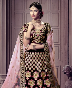 Maroon 2 Tone 9000 Velvet Embroidery A Line Lehengas