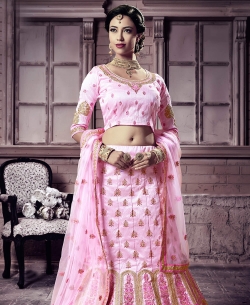 Light Pink Heavy Mastani Silk Embroidery A Line Lehengas