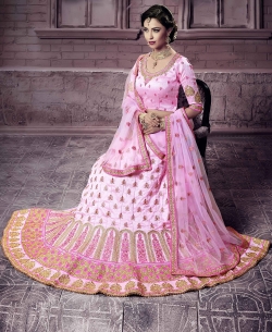 Light Pink Heavy Mastani Silk Embroidery A Line Lehengas