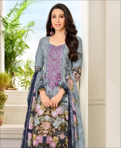 Grey Heavy Cotton Printed & Patch Work Straight Pant Suits
