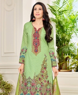 Light Green Heavy Cotton Printed & Patch Work Straight Pant Suits