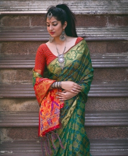 Green Patola Silk Jacquard Traditional Sarees