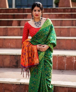 Green Patola Silk Jacquard Traditional Sarees