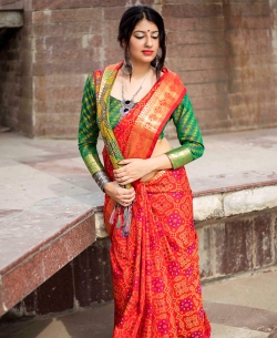Orange Patola Silk Jacquard Traditional Sarees