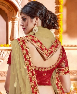 Deep Red Raw Silk Embroidery A Line Lehengas