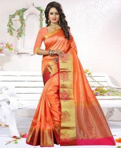 Orange Art Silk Jacquard Traditional Sarees
