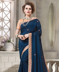 Navy Blue Georgette Border Work Border Sarees