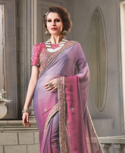 Lavendar Silk Border Work Border Sarees
