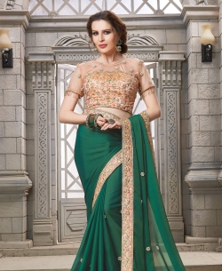 Green Georgette Border Work Border Sarees