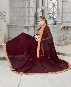Brown Georgette Border Work Border Sarees