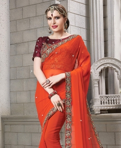 Orange Silk Border Work Border Sarees