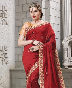Maroon Silk Border Work Border Sarees