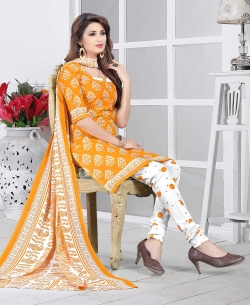 Orange Cotton Printed Chudidhar Suits