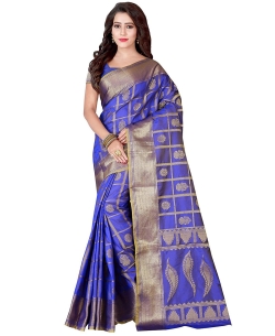 Blue Jacquard Silk Weaving Jacquard Work Traditional Sarees