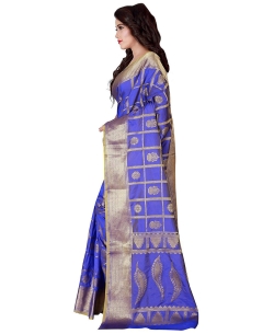 Blue Jacquard Silk Weaving Jacquard Work Traditional Sarees