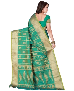 Green Jacquard Silk Weaving Jacquard Work Traditional Sarees