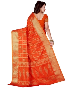 Orange Jacquard Silk Weaving Jacquard Work Traditional Sarees