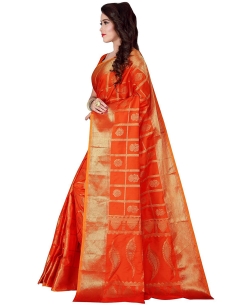 Orange Jacquard Silk Weaving Jacquard Work Traditional Sarees
