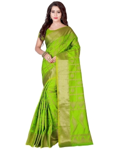Parrot Green Jacquard Silk Weaving Jacquard Work Traditional Sarees