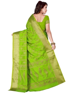 Parrot Green Jacquard Silk Weaving Jacquard Work Traditional Sarees