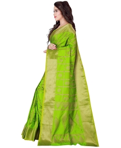 Parrot Green Jacquard Silk Weaving Jacquard Work Traditional Sarees