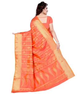 Peach Jacquard Silk Weaving Jacquard Work Traditional Sarees