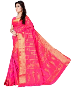 Pink Jacquard Silk Weaving Jacquard Work Traditional Sarees