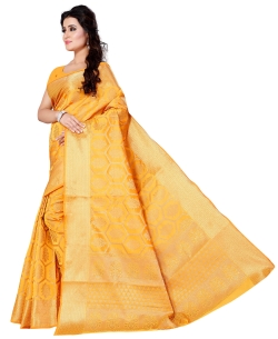 Mustard Jacquard Silk Weaving Jacquard Work Traditional Sarees